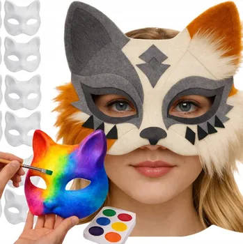 Karnevalová maska 6x maska na obličej pro kočky Therian Halloweenská maska kočky k malování DIY