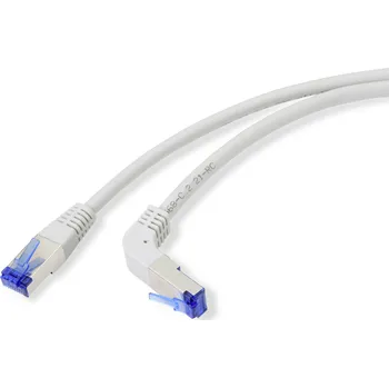 Datový kabel Renkforce RF-4892524 RJ45 síťové kabely, propojovací kabely CAT 6A S/FTP 0.15 m šedá 90° zatočeno dolů 1 ks