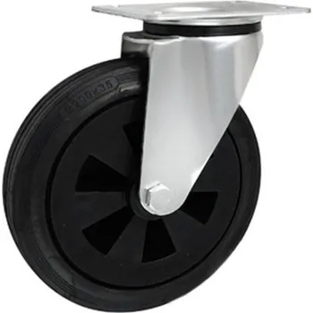 Pojezdové kolečko Pryžové kolo s plastovým diskem v otočné vidlici 200 mm