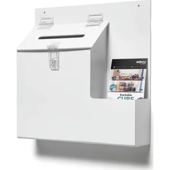 Úložný box Deflecto box pro promoakce s vhazovacím výřezem, zamykatelný bílá (š x v x h) 355 x 360 x 90 mm 1 ks