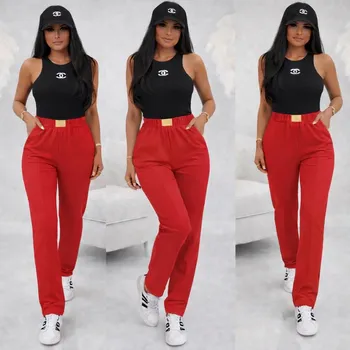 Dámské kalhoty Světové Zboží Sportovní elegance - bavlněné kalhoty Gold - červené