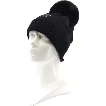 Čepice VOXX Čepice dámská pletená GRANDEURA s bambulí a kamínky Swarovski ČERNÁ uni 119828