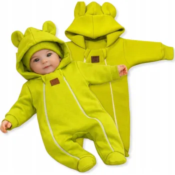 Kojenecká kombinéza Dětská kombinéza 80 se DVĚMA ZIPY, dvouvrstvá, přechodná - LIMETKA