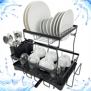 Odkapávač na nádobí Odkapávač na nádobí dvoupatrový stojící odkapávač na nádobí XXL černý