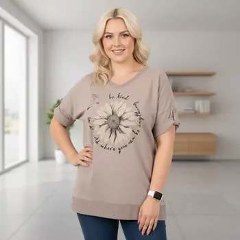 Dámské oblečení Bavlněné světle hnědé triko Ila s viskózou UNI (XL–3XL) – Italská móda N2425