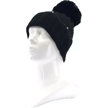 Čepice VOXX Čepice dámská zdobená pletená REXTONA s viskózou, bambulí ČERNÁ uni 121063