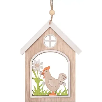 Velikonoční dekorace Anděl Dřevěný domeček se slepičkou na zavěšení