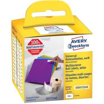 Kotouček do pokladny a tiskárny štítků Avery-Zweckform etikety v roli kompatibilní náhradní DYMO, Seiko 11354, S0722540 57 x 32 mm papír bílá 500 ks přemístitelné univerzální etikety ASS0722540