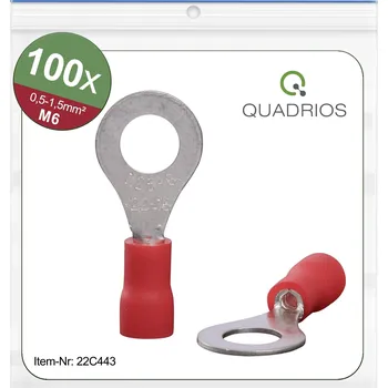 Kabelové oko Quadrios 22C443 kulaté kabelové oko Průřez (max.)=1.5 mm² Ø otvoru=6.5 mm částečná izolace červená 1 sada