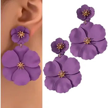 Náušnice Náušnice růžové malinové neonové květy visací TRENDY módní puzetky