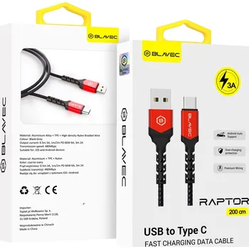 Datový kabel Kabel Blavec USB - USB typ C, 2 m, černý