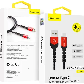 Datový kabel Kabel Blavec USB - USB typ C, 1 m, červený