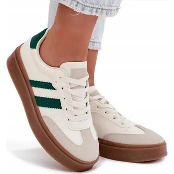 Dámské tenisky DÁMSKÉ TENISKY Z EKO KŮŽE NA PLATFORMĚ ŠNUROVACÍ BÍLO-ZELENÉ 39