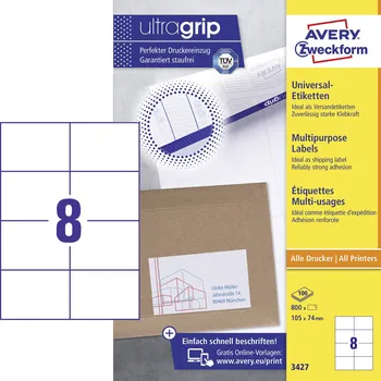 Kotouček do pokladny a tiskárny štítků Avery-Zweckform 3427 univerzální etikety 105 x 74 mm papír bílá 800 ks trvalé inkoustová tiskárna, laserová tiskárna, barevná laserová tiskárna, kopírka,