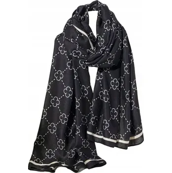 Dámské spodní prádlo KAMEA dámská šála viskóza černá bílé čtyřlístky 180x85 elegantní