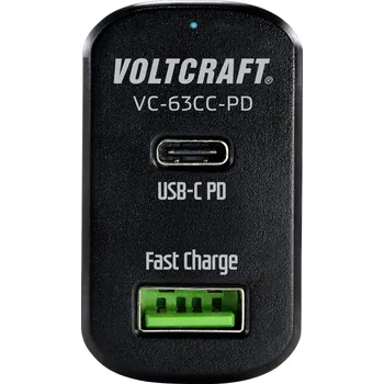 VOLTCRAFT CAS-63 USB nabíječka, USB Power Delivery (USB-PD) , 1x USB A , 1x USB-C®, 63 W, Dodávka energie, černá
