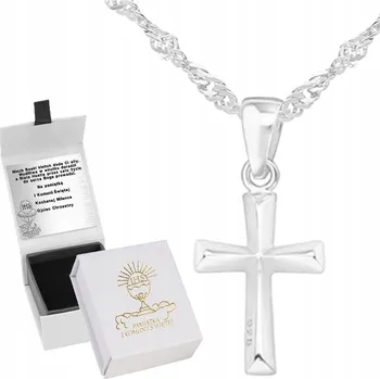 Náhrdelník STŘÍBRNÝ NÁHRDELNÍK KŘÍŽEK ŘETÍZEK SVATÉ PŘIJÍMÁNÍ GRAVÍROVÁNÍ