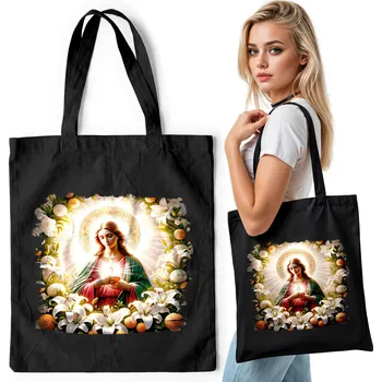 Černá bavlněná nákupní taška – PANNA MARIA JEŽÍŠ BŮH SVATÝ DUCH