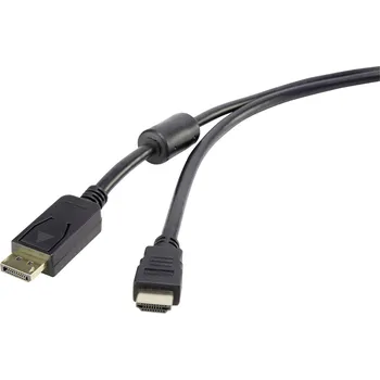 Audio kabel Renkforce DisplayPort / HDMI kabelový adaptér Konektor DisplayPort, Zástrčka HDMI-A 1.00 m černá RF-3301522 s feritovým jádrem, pozlacené kontakty Kabel