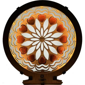 Lampička Li-Go "Srdce, achátová mandala" Stolní lampa 20x22 cm dub