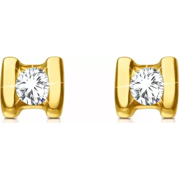 Náušnice Zlaté náušnice 14K s brilianty a hladkým lemovaním