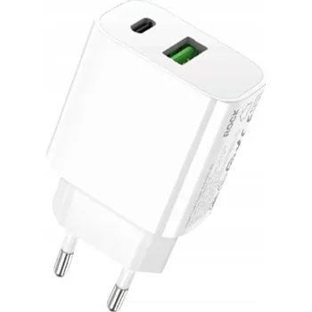 Rock Síťová nabíječka T43 - USB + Typ C - QC 3.0 PD 20W 3A bílá