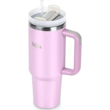 Termohrnek Růžový nerezový termohrnek s držadlem 1,2 l