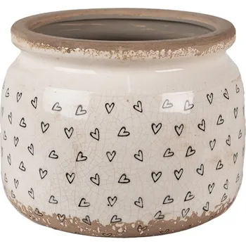 Obal na květináč Béžový keramický obal na květináč se srdíčky Hearti L - Ø 20*15cm