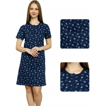 Dámská noční košile Košile noční dámská tmavě modrá s kraby bavlna letní komplet L