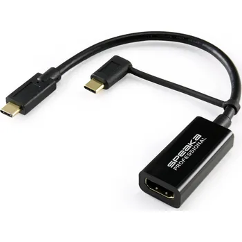 Audio kabel SpeaKa Professional SP-9015340 HDMI kabelový adaptér [1x HDMI zásuvka - 1x USB-C® zástrčka] černá stínění pletivem 15.00 cm
