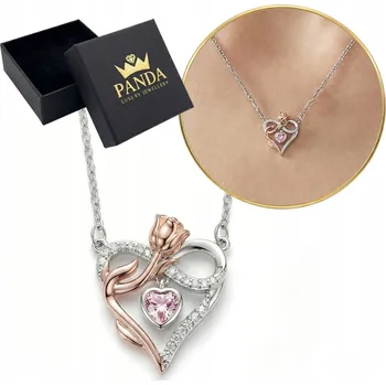 Náhrdelník Stříbrný Náhrdelník 925 Srdce s Růží Řetízek Dárek k Valentýnu Pro Ni