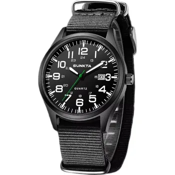 Hodinky PŘEHLEDNÉ HODINKY S DATEM, TEXTILNÍ ŘEMÍNEK, VOJENSKÝ STYL - SKVĚLÝ DÁREK