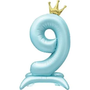Balónek ALBI Balónek fóliový Stojící číslo 9 s korunkou světle modré 82 cm