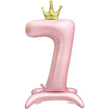 Balónek ALBI Balónek fóliový Stojící číslo 7 s korunkou světle růžové 82 cm