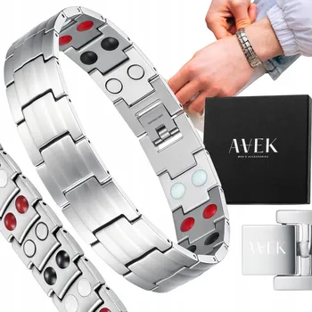 Náramek PÁNSKÝ NÁRAMEK OCELOVÝ MAGNETICKÝ STŘÍBRNÝ ZDRAVOTNÍ NÁRAMEK JAKO DÁREK 23,5 CM