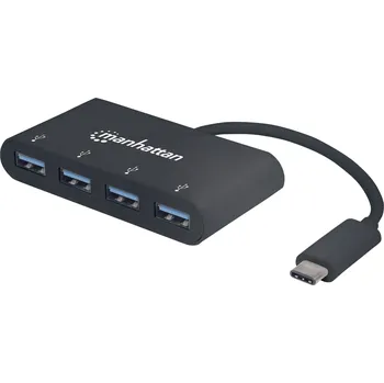 USB hub Manhattan 162746 USB Hub 4 porty USB-A USB 3.1 Gen1 5 GBit/s s konektorem USB C černá USB-Hub
