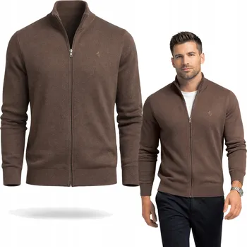 Pánský svetr Pánský svetr na zip se stojáčkem, žebrované lemy, bavlna, tmavě hnědý, velikost L