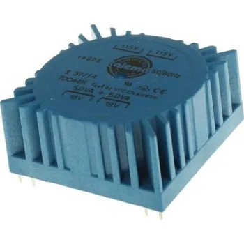 Transformátor Toroidní transformátor, počet výstupů: 2, sekundární napětí: 2 x 18V ac, Plošný spoj, Kolík, 55 x 55 x 26mm