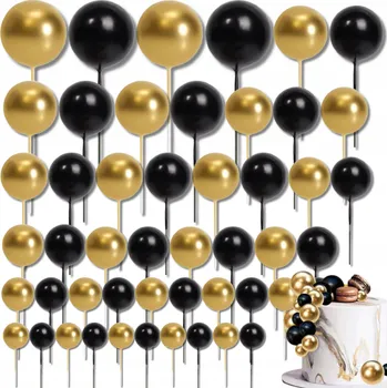Jedlá dekorace na dort Zápich do dortu 50 ks vícebarevný, zlaté, černé kuličky