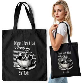 Černá bavlněná nákupní taška – PŘICHÁZÍ PILA MĚL KOSTRU ČAJ