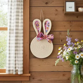 Velikonoční dekorace Zajíček s růžovou mašlí (velikonoční dekorace)