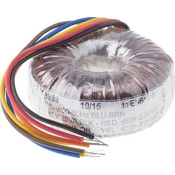 Transformátor Toroidní transformátor, počet výstupů: 2, sekundární napětí: 2 x 25V ac, Povrchová montáž, Drátový vodič, 115 (Dia.) x