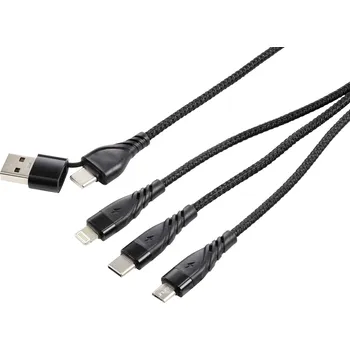 Prodlužovací kabel Renkforce Nabíjecí kabel USB USB 2.0 USB-A zástrčka, USB-C ® zástrčka, USB Micro-B zástrčka, Apple Lightning konektor, USB-C ® zástrčka 1.20 m antracit/černá
