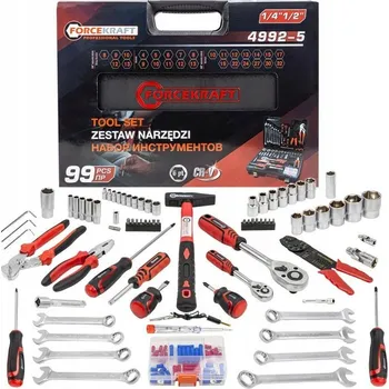 Sada nářadí SADA NÁŘADÍ 99 KS KUFR S NÁŘADÍM KLADIVO KLÍČE BITY NÁSTRČNÉ HLAVICE