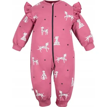 Kojenecký overall Overal bez nožiček s pejsky, tmavě růžový, borůvkový, velikost 80