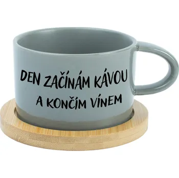 DEN ZAČÍNÁM KÁVOU A KONČÍM VÍNEM - šedý hrníček makronka 200 ml