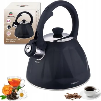 Varná konvice Konvice KINGHoff 2 l s píšťalkou, indukční plyn, nerezová ocel, černá