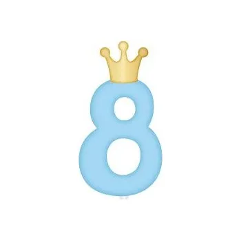 Dortová svíčka ALBI Svíčka dortová světle modrá s korunkou číslo 8