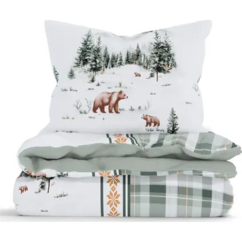 Povlečení Vánoční prodloužené bavlněné povlečení Renforcé - Medvědi v zimě