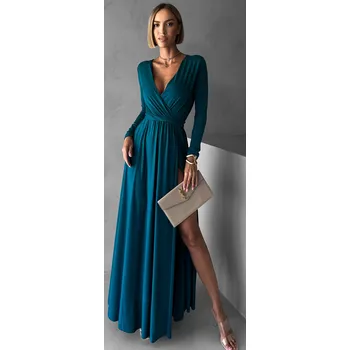 Dámské šaty Dlouhé šaty s dlouhým rukávem Joellian petrolejové uni